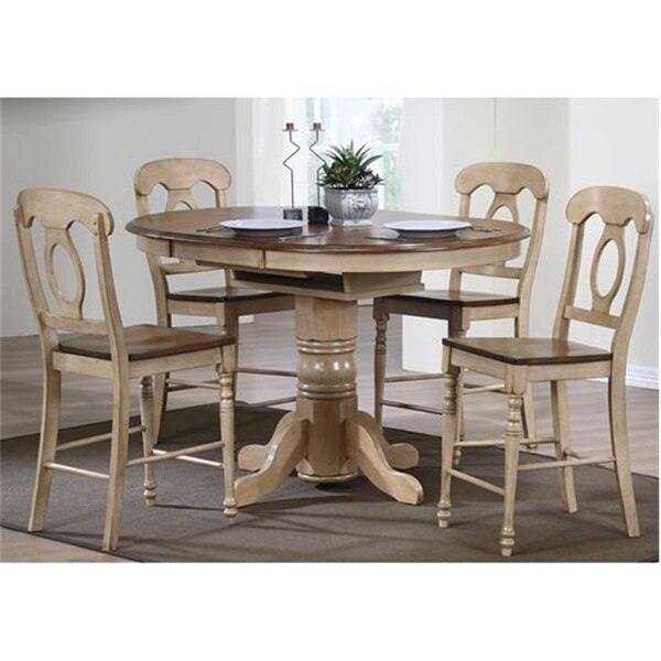 Sunset Trading Brook Round or Oval Butterfuly Leaf Pub Table Set with Napoleon Stools 5 Pieces, 5PK - DLU-BR4260CB-B50-PW5PC