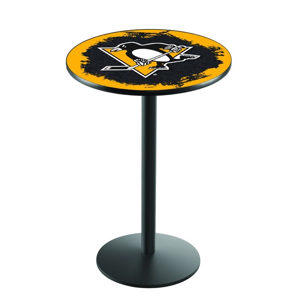 Holland Bar Stool Co 42" Blk Wrinkle Pittsburgh Penguins Pub Table - L214B4228PITPEN