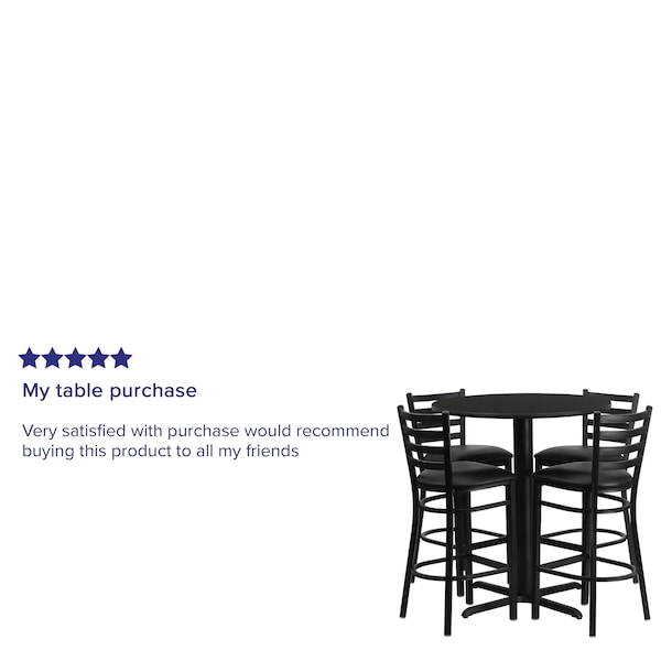 Flash Furniture Round Black Bar Table, X-Base w/Black Seats, 30" L, 30" W, 42" H, Laminate Top, Wood Grain - HDBF1021-GG