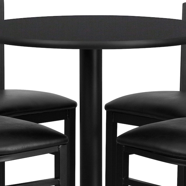 Flash Furniture Round Black Bar Table, X-Base w/Black Seats, 30" L, 30" W, 42" H, Laminate Top, Wood Grain - HDBF1021-GG