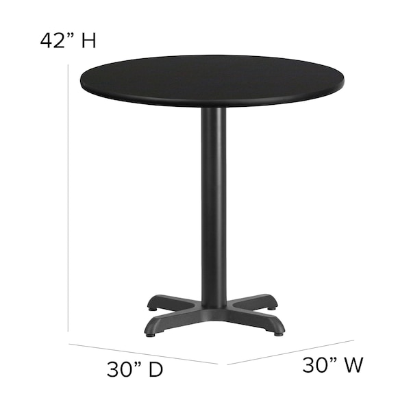 Flash Furniture Round Black Bar Table, X-Base w/Black Seats, 30" L, 30" W, 42" H, Laminate Top, Wood Grain - HDBF1021-GG