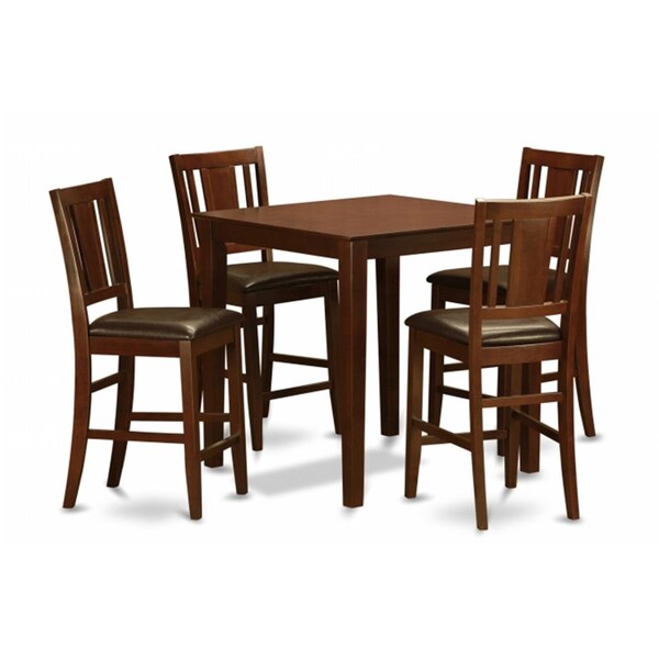 East West Furniture 5 Piece Pub Table Set-Counter Height Table and 4 Stools - VNBU5-MAH-LC