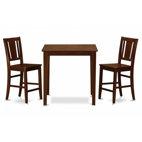 East West Furniture 3 Piece Counter Height Table-Pub Table and 2 Dinette Chairs - VNBU3-MAH-W