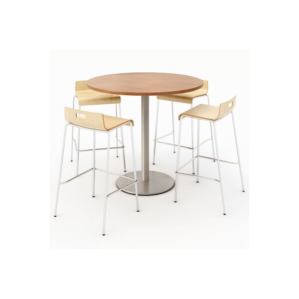 Kfi KFI 42" Round Dining Table & 4 Barstool Set, River Cerry Table With Natural Stools - T42RD-B1922SL-38-7937-BR9333-4-NA
