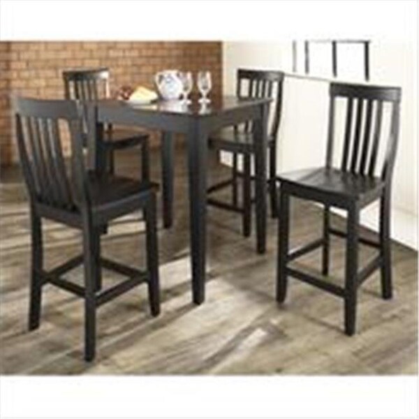 Modern Marketing Crosley Furniture KD520007BK 5 Piece Pub Dining Set with Tapered Leg and School House Stools in Black Finish - KD520007BK