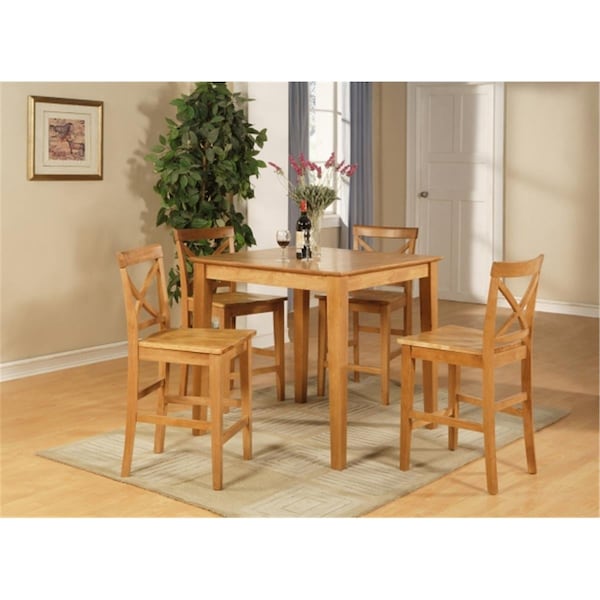 East West Furniture 5 Piece Counter Height Table-Gathering Table and 4 Stools - PUBS5-OAK-W