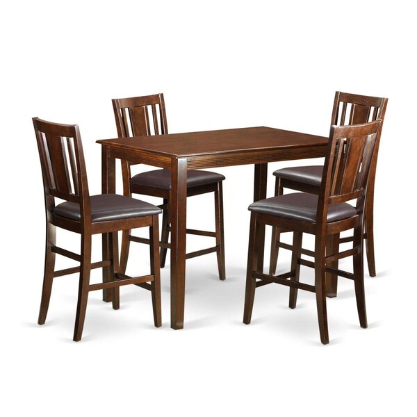 East West Furniture Counter Height Dining Pub Table & 4 Kitchen Bar Stool, Mahogany - YABU5-MAH-LC