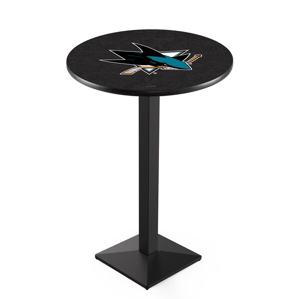 Holland Bar Stool Co 36" Blk Wrinkle San Jose Sharks Pub Table, 36" dia. Top - L217B3636SJSHAR