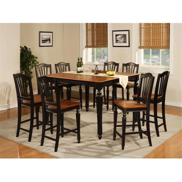 East West Furniture East West Furniture CHEL9-BLK-W Chelsea 9PC Set with Gathering 54 in. square counter height table and 8 wood seat stools - CHEL9-BLK-W