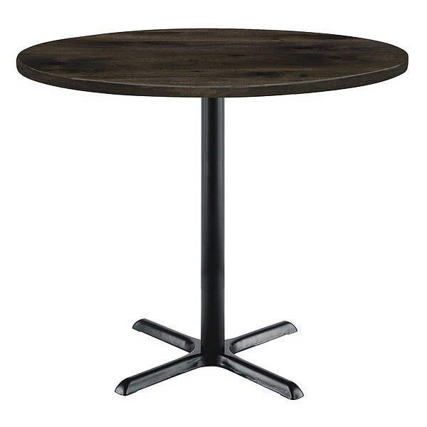 Kfi Round KFI Urban Loft 42" Round Top Breakroom Table, Barnwood Finish, Black X Base, Bistro Height - T42RD-B2025BK-38-LFT-BN