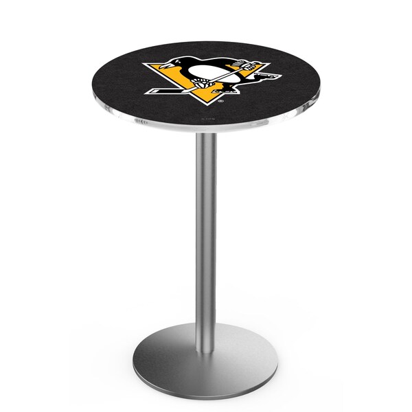 Holland Bar Stool Co 42" Stainless Steel Pittsburgh Penguins Pub Table, 36" dia. Top - L214S4236PITPEN