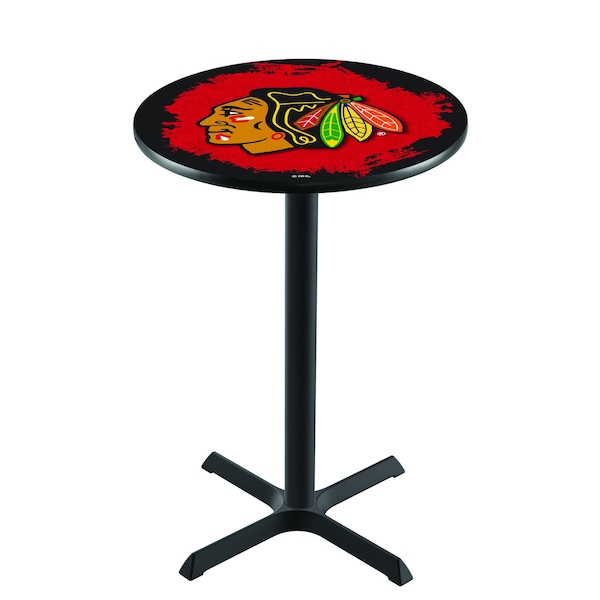 Holland Bar Stool Co 42" Blk Wrinkle Chicago Blackhawks Pub Table - L211B4228CHIHWK-R