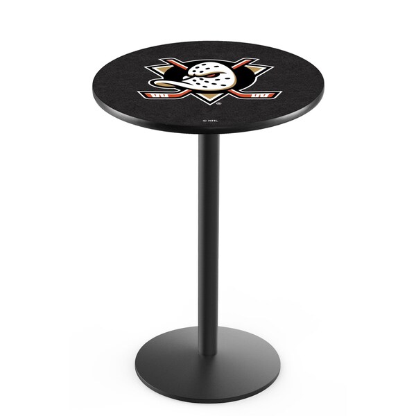 Holland Bar Stool Co 42" Blk Wrinkle Anaheim Ducks Pub Table, 36" dia. Top - L214B4236ANADKS