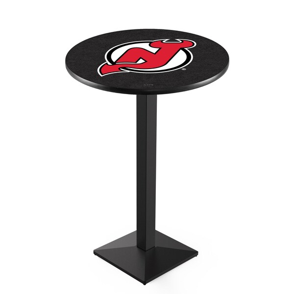 Holland Bar Stool Co 42" Blk Wrinkle New Jersey Devils Pub Table, 36" dia. Top - L217B4236NJDEVL