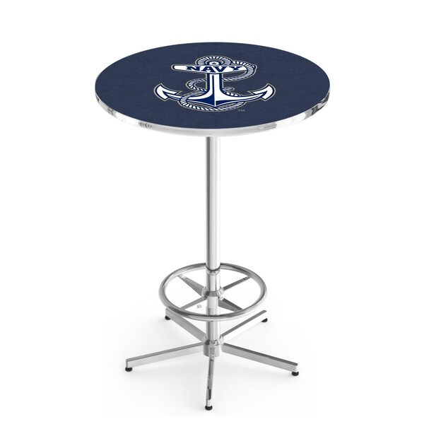 Holland Bar Stool Co 42" Chrome US Naval Academy NAVY Pub Table, 36" dia. Top - L216C4236USNAVA