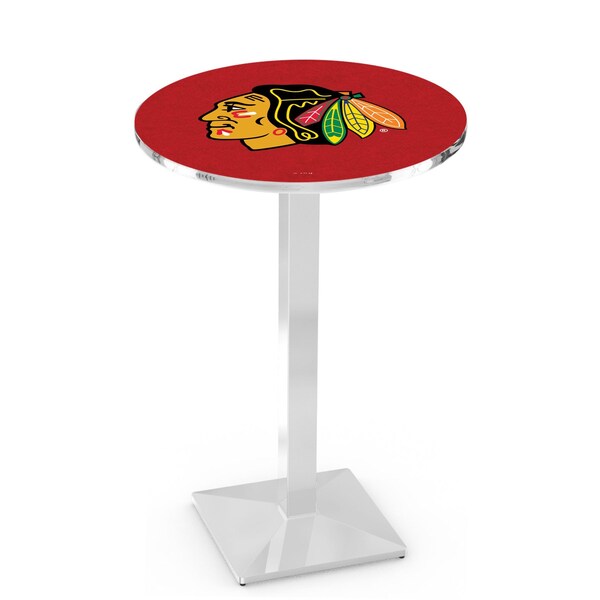 Holland Bar Stool Co 42" Chrome Chicago Blackhawks Pub Table, 36" dia. Top - L217C4236CHIHWK-R