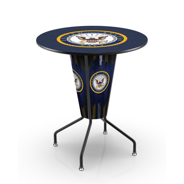Holland Bar Stool Co Lighted 42" Black U.S. Navy Pub Table - L218B42NAVY36RNAVY