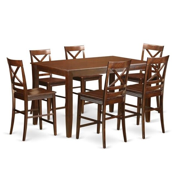 East West Furniture East West Furniture DUQU7H-MAH-W Dudley Dining Counter Height Top Table & 6 Kitchen Bar Stool - DUQU7H-MAH-W