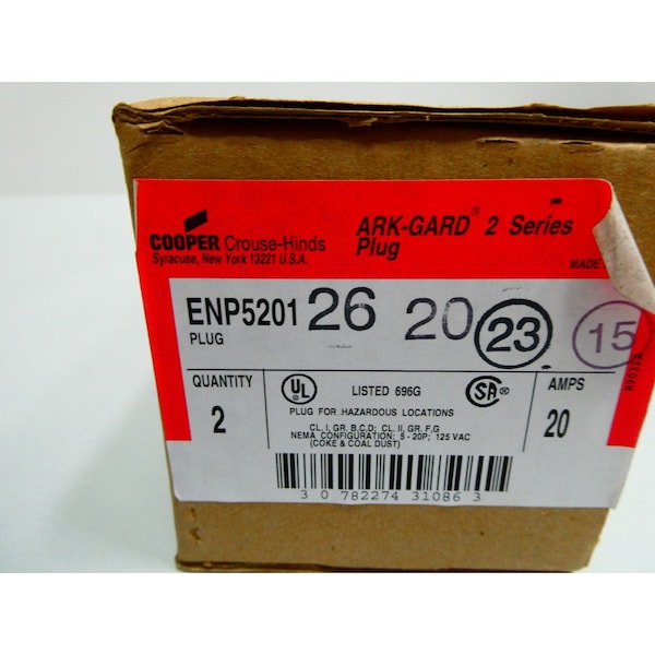 Crouse Hinds ENP52013P 20A AMP 125V-AC PLUG, 2PK - ENP5201
