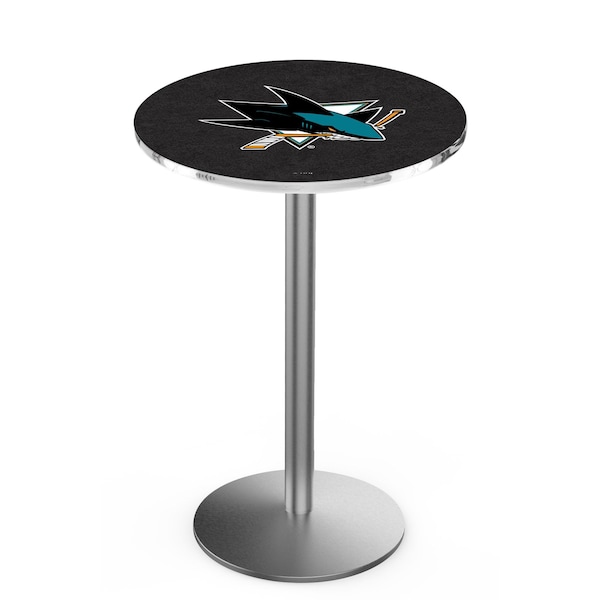 Holland Bar Stool Co 42" Stainless Steel San Jose Sharks Pub Table, 36" dia. Top - L214S4236SJSHAR
