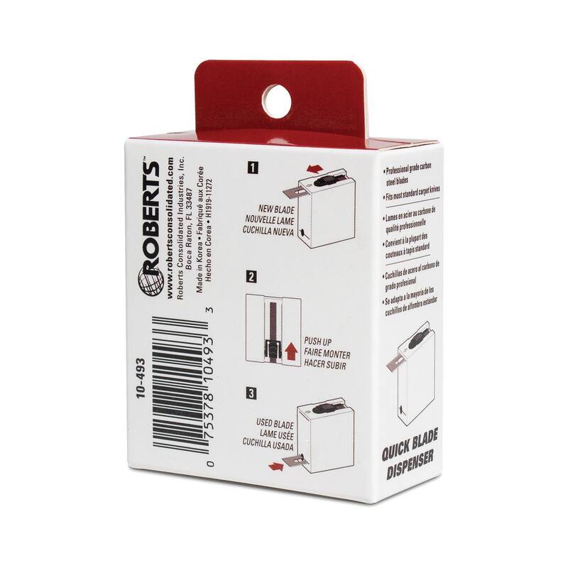 Roberts Square-End Carbon Steel Carpet Blades and Quick Blade Dispenser with Used Blade Storage (100-Pack) - 10-493