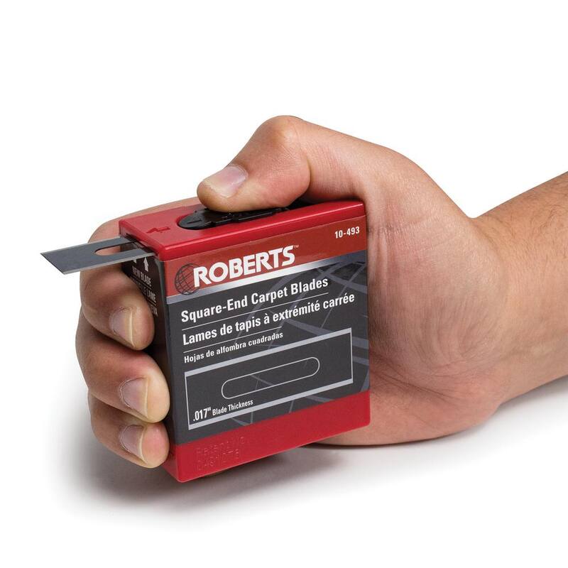 Roberts Square-End Carbon Steel Carpet Blades and Quick Blade Dispenser with Used Blade Storage (100-Pack) - 10-493
