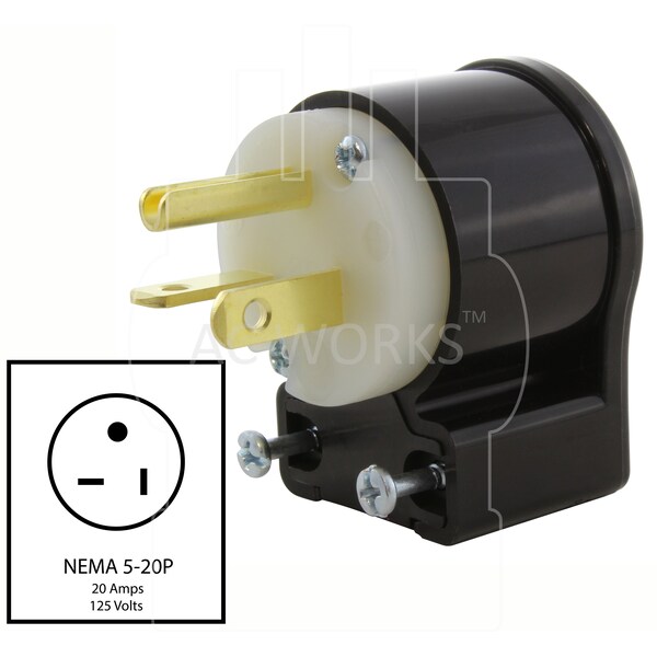 Ac Works NEMA 5-20 20A 125V All Angles Plug with UL, C-UL Approval - ASE520P