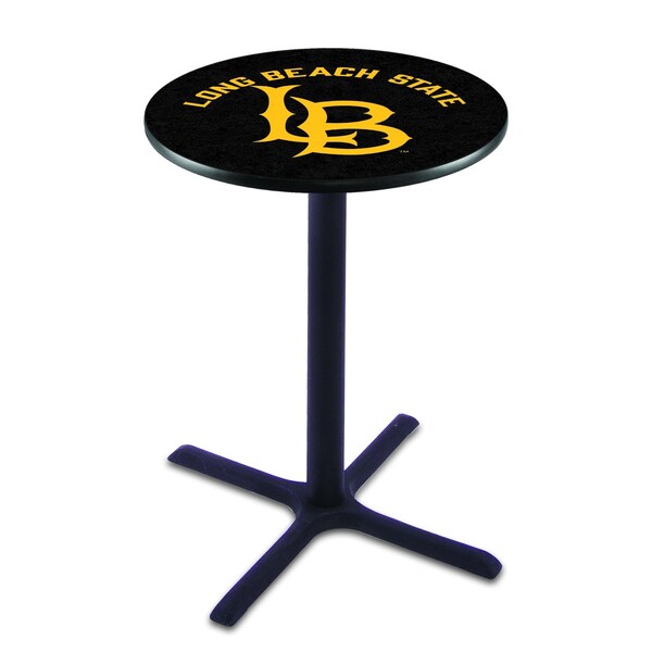Holland Bar Stool Co 36" Blk Wrinkle Long Beach State University Pub Table, 36" dia. Top - L211B3636LBSTUN