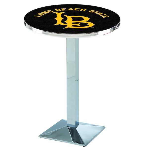 Holland Bar Stool Co 36" Chrome Long Beach State University Pub Table, 36" dia. Top - L217C3636LBSTUN