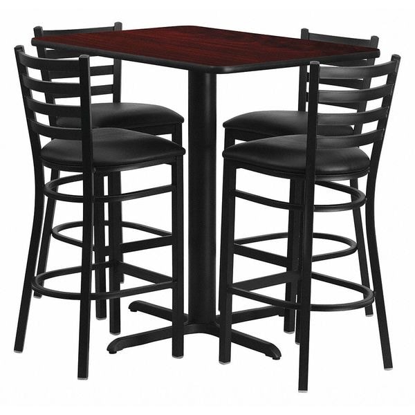 Flash Furniture Rectangle Mah Bar Table, Rectngl w/X-Base, Blk Seats, 42" L, 24" W, 42" H, Laminate Top, Wood Grain - HDBF1018-GG