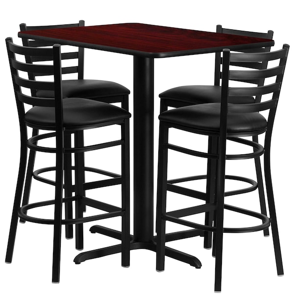 Flash Furniture Rectangle Mah Bar Table, Rectngl w/X-Base, Blk Seats, 42" L, 24" W, 42" H, Laminate Top, Wood Grain - HDBF1018-GG