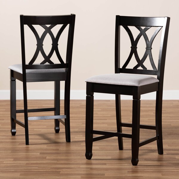 Baxton Studio Reneau Gray Upholstered Espresso Finished Wood Pub Chair, PK2 - 153-9596