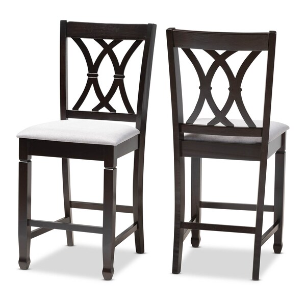 Baxton Studio Reneau Gray Upholstered Espresso Finished Wood Pub Chair, PK2 - 153-9596