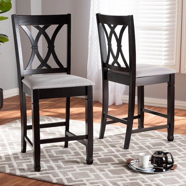 Baxton Studio Reneau Gray Upholstered Espresso Finished Wood Pub Chair, PK2 - 153-9596