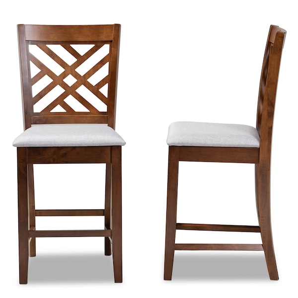 Baxton Studio Caron Grey Upholstered Walnut Wood 2-PC Counter Height Pub Chair Set - 161-9886