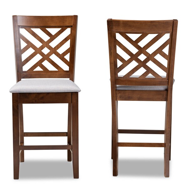 Baxton Studio Caron Grey Upholstered Walnut Wood 2-PC Counter Height Pub Chair Set - 161-9886