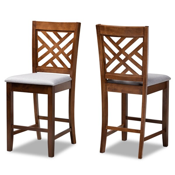 Baxton Studio Caron Grey Upholstered Walnut Wood 2-PC Counter Height Pub Chair Set - 161-9886