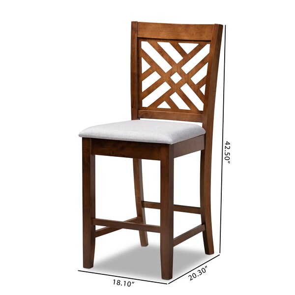Baxton Studio Caron Grey Upholstered Walnut Wood 2-PC Counter Height Pub Chair Set - 161-9886