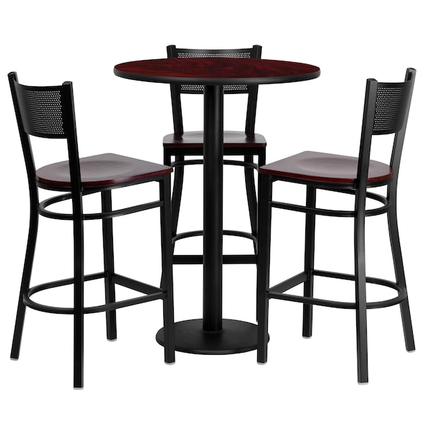 Flash Furniture Round Mahogany Bar Table, Rnd w/Mah Seats, 30", 30" L, 30" W, 42" H, Laminate Top, Wood Grain - MD-0017-GG