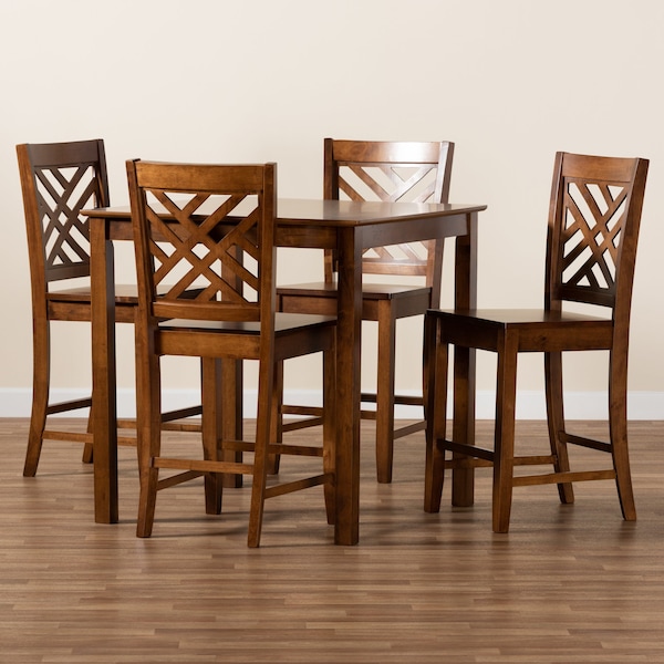 Baxton Studio Caron Modern and Contemporary Walnut Brown Finished Wood 5-Piece Pub Set - 187-11433-10903-ZORO