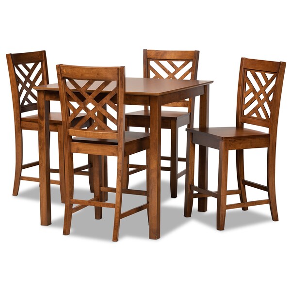 Baxton Studio Caron Modern and Contemporary Walnut Brown Finished Wood 5-Piece Pub Set - 187-11433-10903-ZORO
