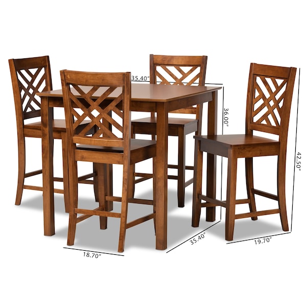Baxton Studio Caron Modern and Contemporary Walnut Brown Finished Wood 5-Piece Pub Set - 187-11433-10903-ZORO