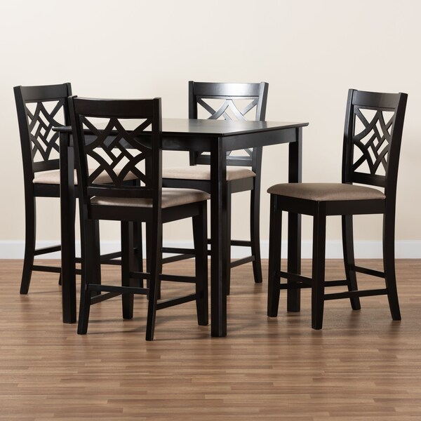 Baxton Studio Nicolette Modern and Contemporary Sand Fabric and Dark Brown Finished Wood 5-Piece Pub Set - 179-11422-9776-ZORO