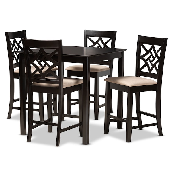Baxton Studio Nicolette Modern and Contemporary Sand Fabric and Dark Brown Finished Wood 5-Piece Pub Set - 179-11422-9776-ZORO