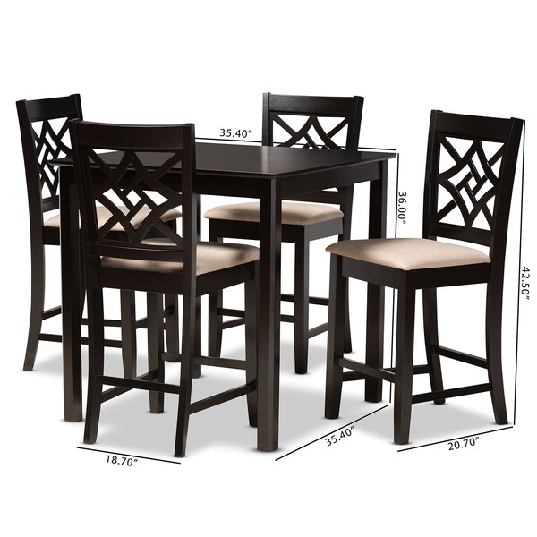 Baxton Studio Nicolette Modern and Contemporary Sand Fabric and Dark Brown Finished Wood 5-Piece Pub Set - 179-11422-9776-ZORO