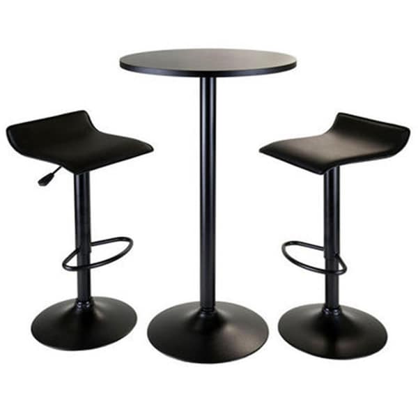 Winsome Trading Obsidian 3pc Pub Set- Round Table with 2 Airlift Stools all Black - 20313