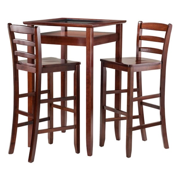 Winsome 42.13 x 25.59 x 25.59 in. Halo Pub Table Set with 2 Ladder Back Stools, Walnut - 3 Piece, 3PK - 94386