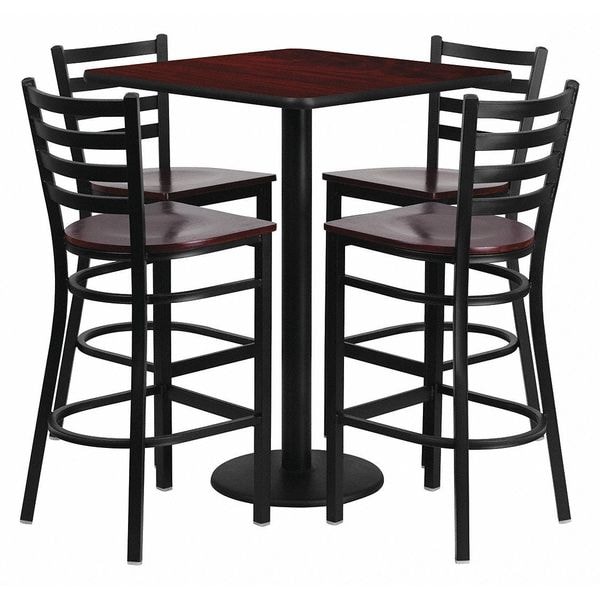 Flash Furniture Square Mahogany Bar Table, Sqr w/Mah Seats, 30", 30" L, 30" W, 42" H, Laminate Top, Wood Grain - MD-0014-GG