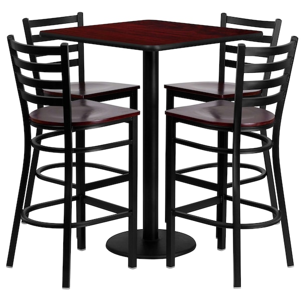 Flash Furniture Square Mahogany Bar Table, Sqr w/Mah Seats, 30", 30" L, 30" W, 42" H, Laminate Top, Wood Grain - MD-0014-GG