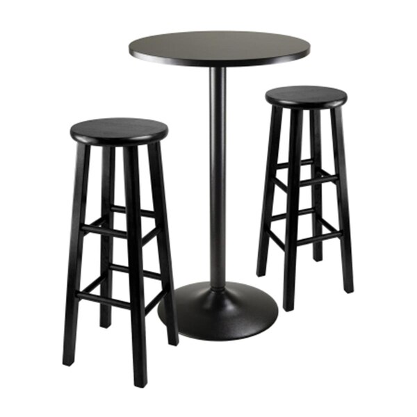 Winsome Trading 3pc Square Black Pub Table with two 29 in. Wood Stool Square Legs - 20331
